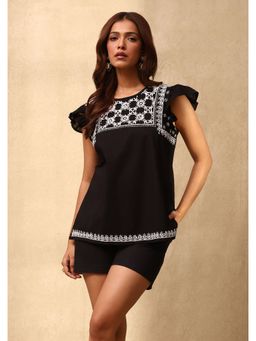 House of Chikankari - Cotton Chikankari Womens Top - Black