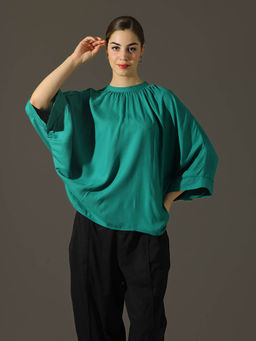 Dora Dori - Relaxed Fit Viscose Rayon Styled Back Kimono Sleeves Top