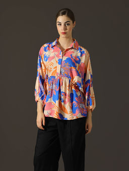 Dora Dori - Relaxed Fit Viscose Rayon Shirt Style Kimono Sleeves Top