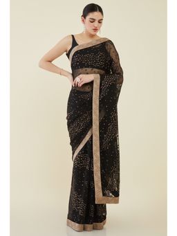 Soch - Women Black Georgette Printed Saree with Unstitched Blouse