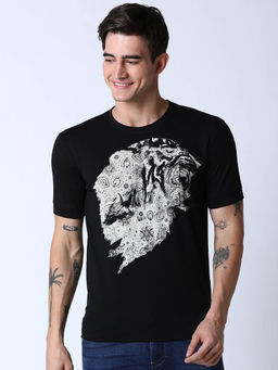 Huetrap - Mens Half Sleeves Round Neck Graphic Cuff Tee