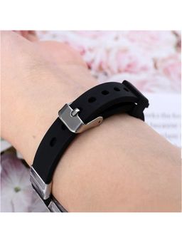 Yellow Chimes - Unisex Silver-Toned & Black Kpop BTS Band V Signature Leather Bracelet (One Size)