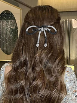 Hair Drama Co. - Crystal Hair Bow Barrette Clip - Silver & Black