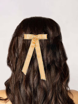 Hair Drama Co. - Satin Crystal Hair Bow Alligator Clip - Gold