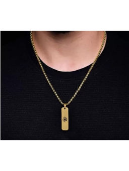 NVR - Men Om Design Gold Plated Rectangular Shape Pendant Necklace