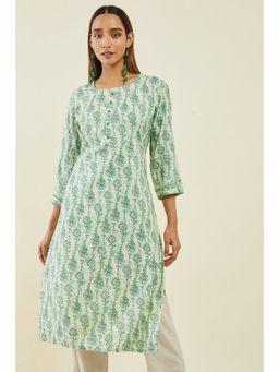 Soch - Green Rayon Kurta With Block Printed Patterns