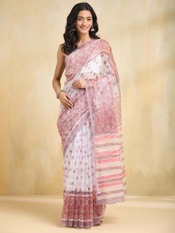 Fabindia - Natural Beige Cotton Silk Saree with Unstitched Blouse