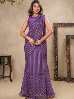 HOUSE OF JAMOTI - Stripe Purple Drape Saree with Stitched Blouse