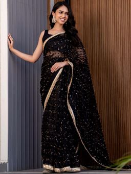 HOUSE OF JAMOTI - Shadow Black Saree with Unstitched Blouse
