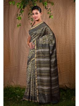 Unnati Silks - Grey Pure Vanaspati Printed Chanderi Sico Saree with Unstitched Blouse