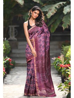 Unnati Silks - Pink Pure Vanaspati Printed Chanderi Sico Saree with Unstitched Blouse