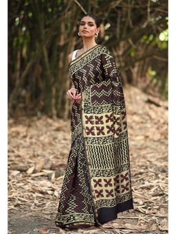 Unnati Silks - Green Pure Naphthol Printed Chanderi Sico Saree with Unstitched Blouse