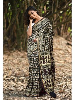 Unnati Silks - Green Pure Naphthol Printed Chanderi Sico Saree with Unstitched Blouse