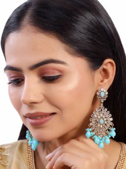 Accessher - Gold Plated Handcut Mirrors Studded Dangle Earrings with Blue Beads