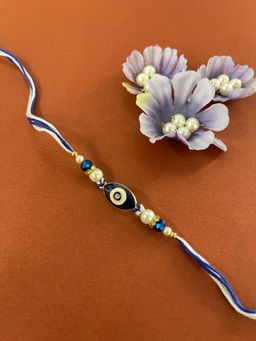 Digital Dress Room - Designer Navy Blue Evil Eye Rakhi Moti & Crystal Beads Thread Rakhi