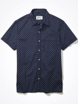 American Eagle - Men Blue Micro Dot Button-up Resort Shirt