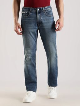 Calvin Klein - Men Blue Cotton Solid Regular Jeans