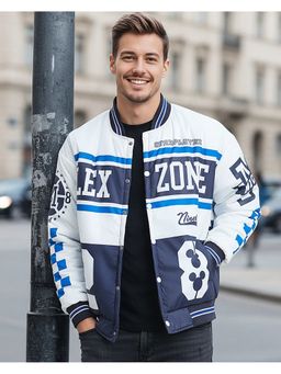 Bewakoof - Men White Nylon Typography Bomber Jacket