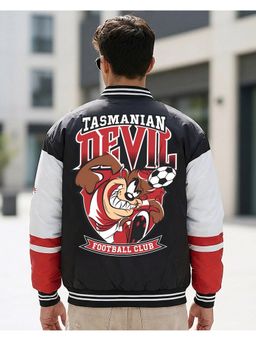 Bewakoof - Men Black Nylon Graphic Bomber Jacket