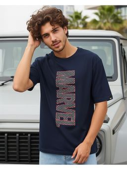 Bewakoof - Men's Marvel Typography Oversized Navy Blue T-Shirt