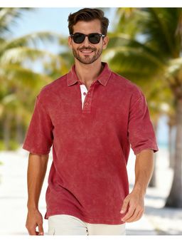 Bewakoof - Men's Salsa Oversized Acid Wash Red Polo T-Shirt