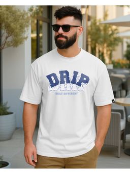 Bewakoof - Men's Drip Typography Oversized White T-Shirt