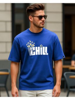 Bewakoof - Men's Chill Popcorn Typography Oversized Blue T-Shirt