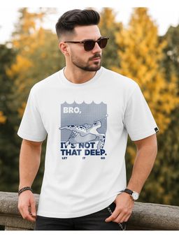 Bewakoof - Men's Bro Its Not That Deep Graphic Printed Oversized White T-Shirt