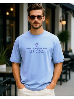 Bewakoof - Men's Windsurfer No Place Like Typography Oversized Blue T-Shirt