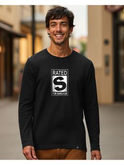 Bewakoof - Men's Jet Rated S For Sarcasm Typography Black T-Shirt