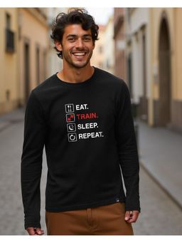 Bewakoof - Men's Jet Eat Sleep Train Repeat Typography Black T-Shirt