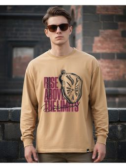 Bewakoof - Men's Don't Waste Your Time Graphic Printed Oversized Brown T-Shirt