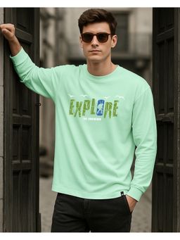 Bewakoof - Men's Explore The Unknown Typography Oversized Green T-Shirt