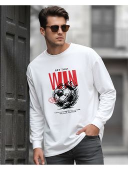 Bewakoof - Men's Get That Win Graphic Printed Oversized White T-Shirt