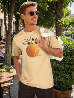 Bene Kleed - Men Regular Fit Graphic Print Khaki T-Shirt