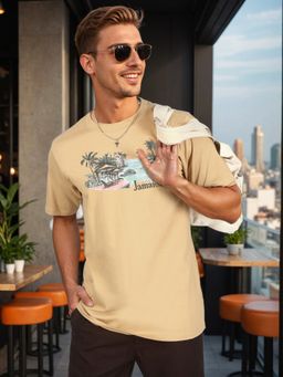 Bene Kleed - Men Regular Fit Graphic Print Khaki T-Shirt