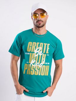 Bene Kleed - Men Cotton Lycra Typography Print Teal T-Shirt