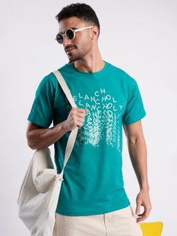 Bene Kleed - Men Cotton Lycra Typography Print Teal T-Shirt