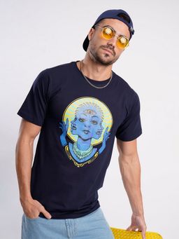 Bene Kleed - Men Cotton Lycra Graphic Print Navy Blue T-Shirt