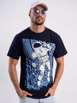 Bene Kleed - Men Cotton Lycra Graphic Print Navy Blue T-Shirt