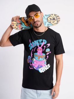 Bene Kleed - Men Cotton Lycra Graphic Print Black T-Shirt