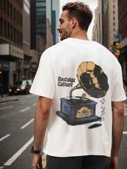 Bene Kleed - Men Graphic Print Oversize White T-Shirt