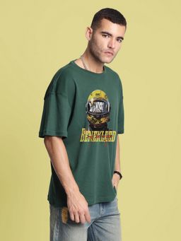 Bene Kleed - Men Graphic Print Oversize Green T-Shirt