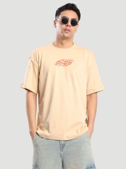 Bene Kleed - Men Over Size Drop Shoulder Graphic Beige T-Shirt