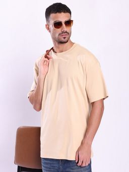 Bene Kleed - Men Solid Oversize Beige T-Shirt