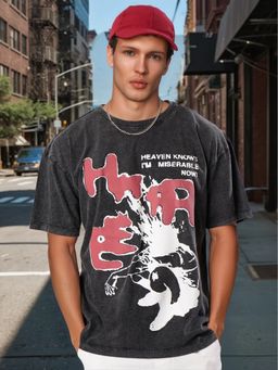 Bene Kleed - Men Acid Wash Graphic Charcoal T-Shirt