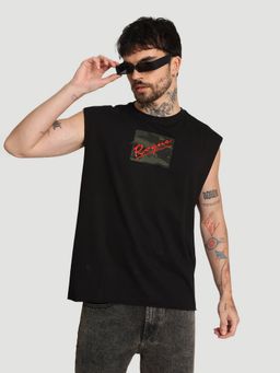 Bene Kleed - Men Regular Fit Applique Embroidery Sleeveless Black T-Shirt