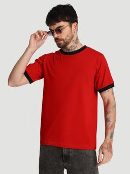 Bene Kleed - Men Ringer Regular Fit Cotton Red T-Shirt