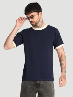 Bene Kleed - Men Ringer Regular Fit Cotton Navy Blue T-Shirt
