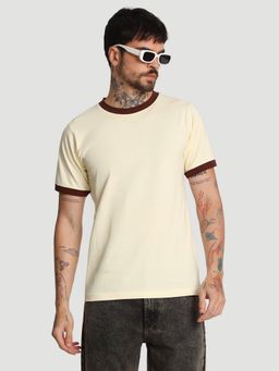 Bene Kleed - Men Ringer Regular Fit Cotton Cream T-Shirt